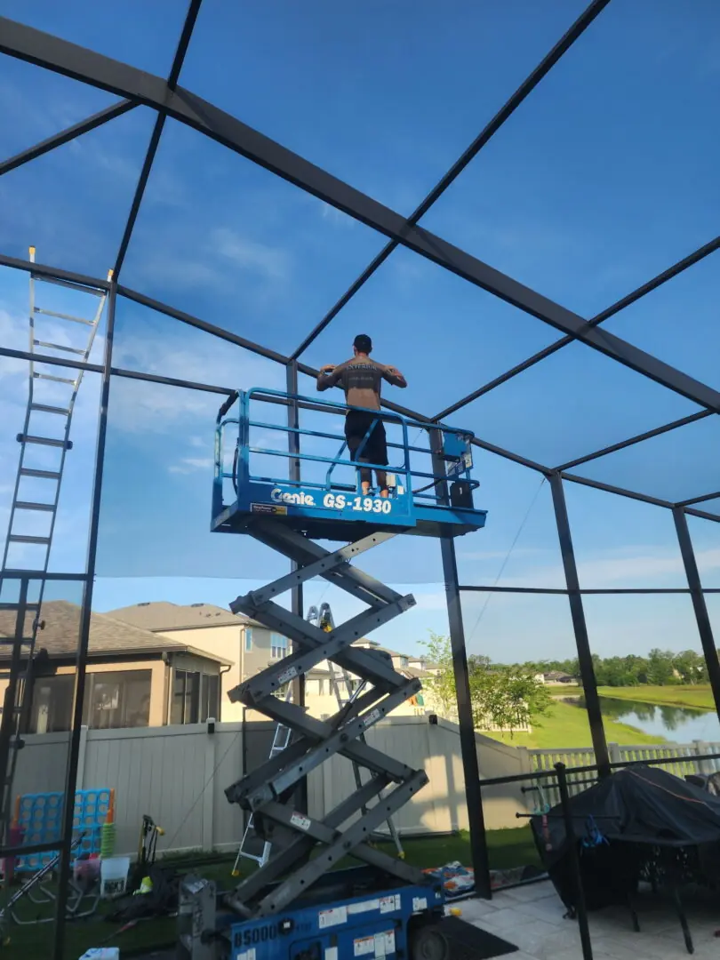 Cutting aluminum framing to length on site for a screen enclosure